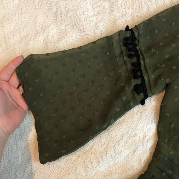 Zara olive Pom Pom Swiss dot vneck mini dress - Picture 4 of 11